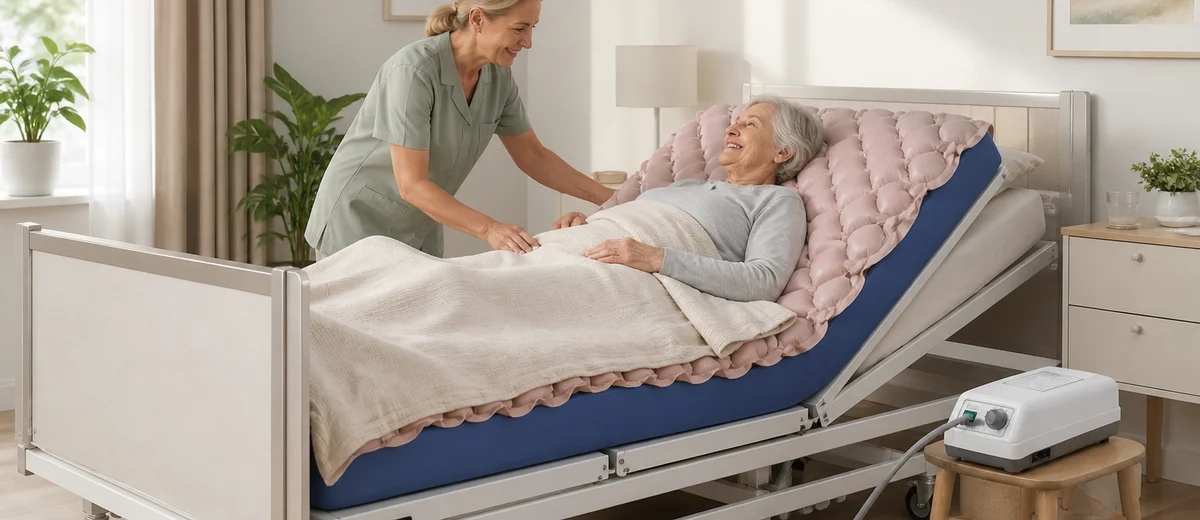 Home care room with a medical air mattress