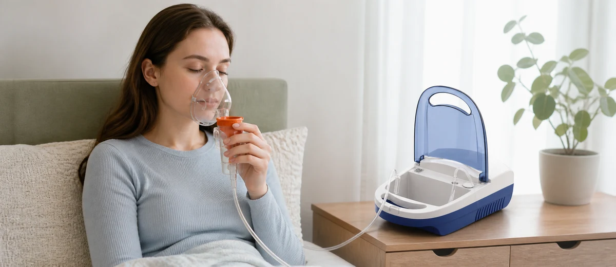 Home respiratory care scene with a nebulizer